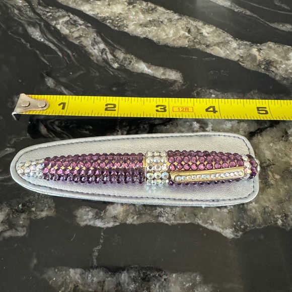 Gorgeous faux crystal rhinestone purple purse pen with silver protective case - Picture 11 of 13